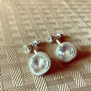 Crystal and Silver Front-Back Costume Earrings